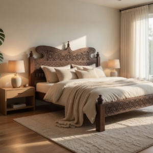 Letto Intarsiato in Legno Massello – L’Essenza dell’Artigianato Orientale