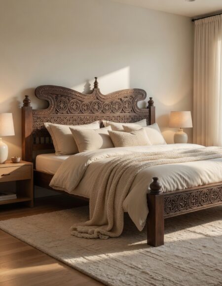 Letto Intarsiato in Legno Massello - L'Essenza dell'Artigianato Orientale