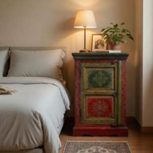 Mobiletto Etnico Rosso e Verde in Legno Massello