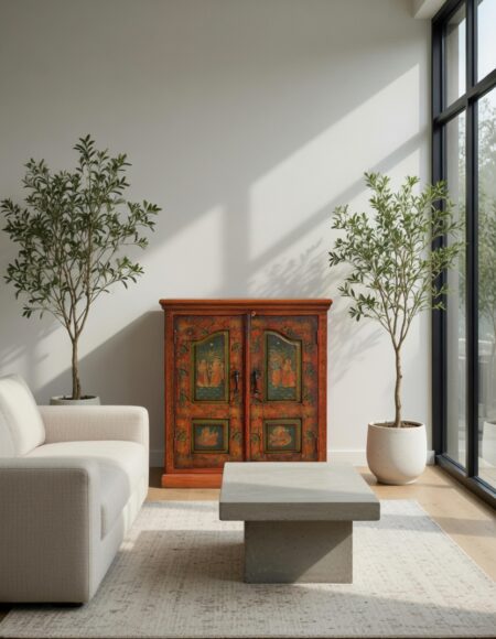 Mobiletto Dipinto a Mano con Divinità in Legno Massello