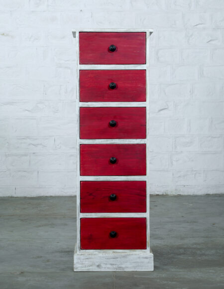 Colonna con 6 Cassetti Rossi in Legno Massello
