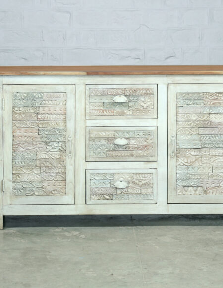 Credenza Elegante con Fregi Decorativi in Legno Massello